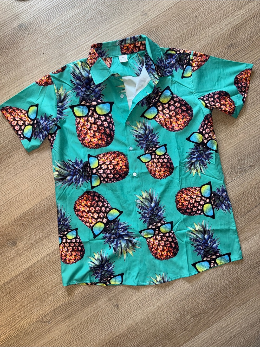 Tropical Pineapple Print Hawaiian Button-Down Short Sleeve Collared Shirt